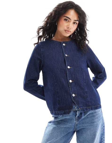ASOS DESIGN button up long sleeve jacket in indigo - view 1