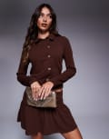 [ASOS DESIGN] ASOS DESIGN button up long sleeve top in brown (part of a set) L Brown