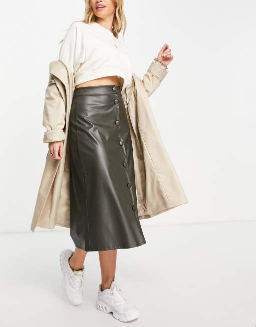 Asos design midi skirt with button front best sale