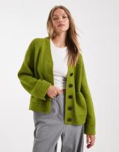 ASOS DESIGN button up pocketed front boyfriend cardigan in red