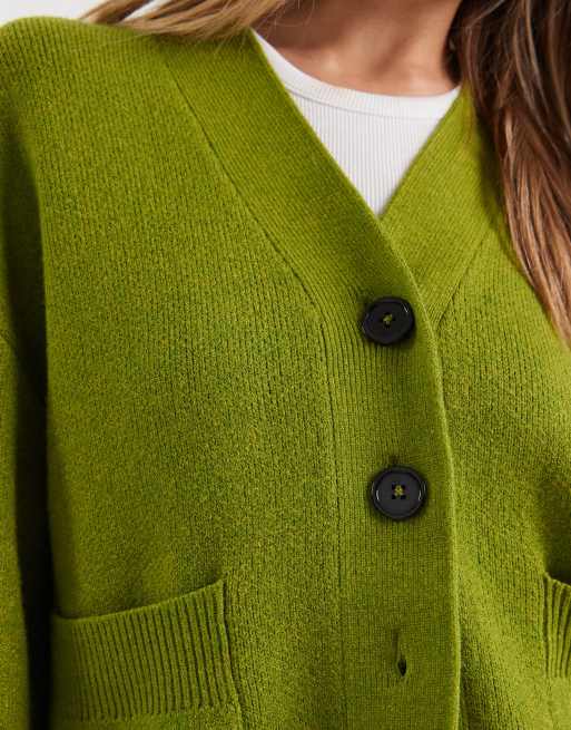 ASOS DESIGN button up pocket front boyfriend cardigan in olive