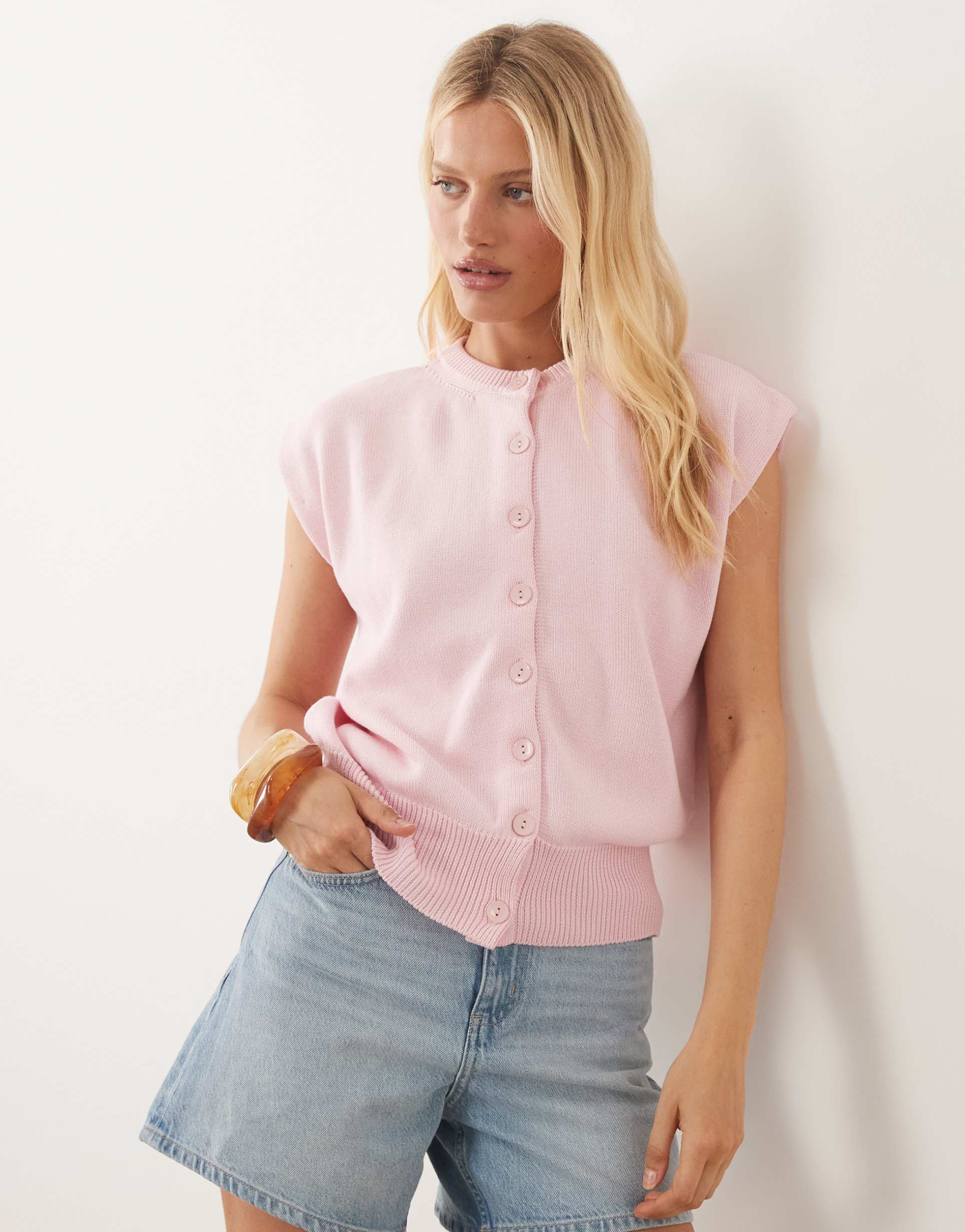 asos design button up relaxed tank in pink