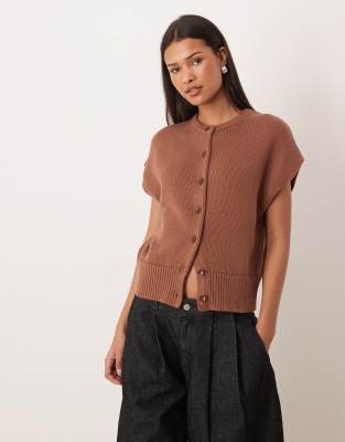 Asos Design Button Up Relaxed Tank Top In Brown