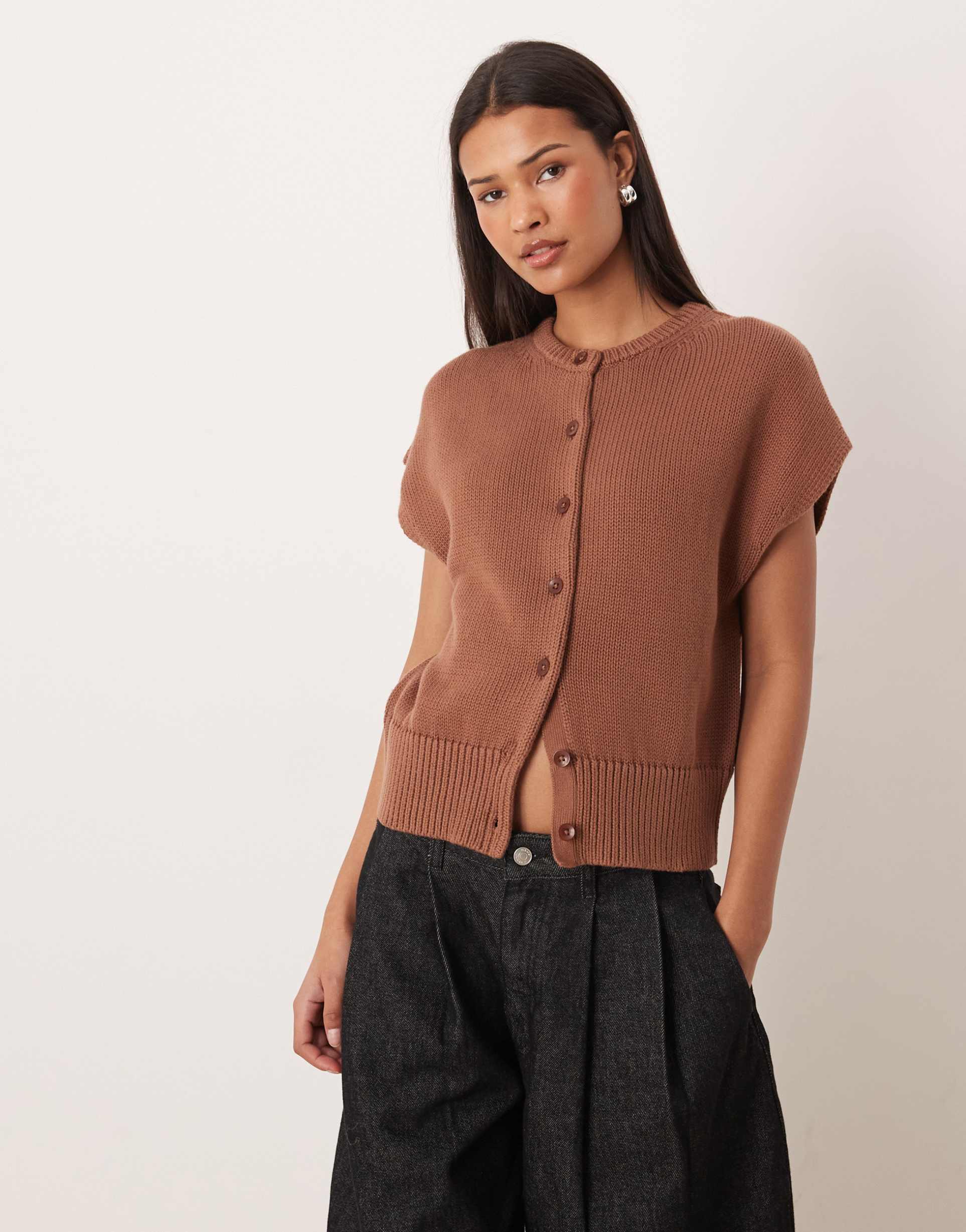 asos design button up relaxed tank top in nutmeg
