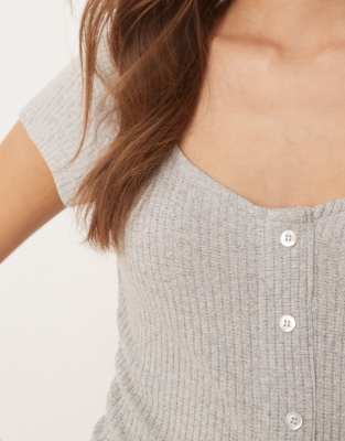 Asos Design Button Up Ribbed Dress In Neutral