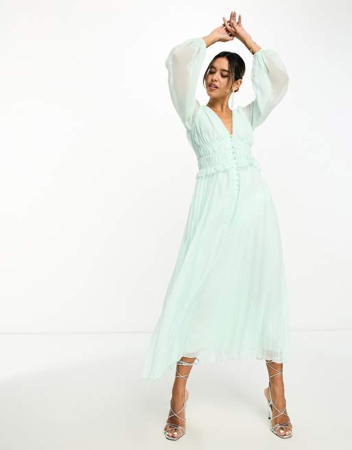green ruched button dress Green Ruched Button Down Dress – Silistro main image 0