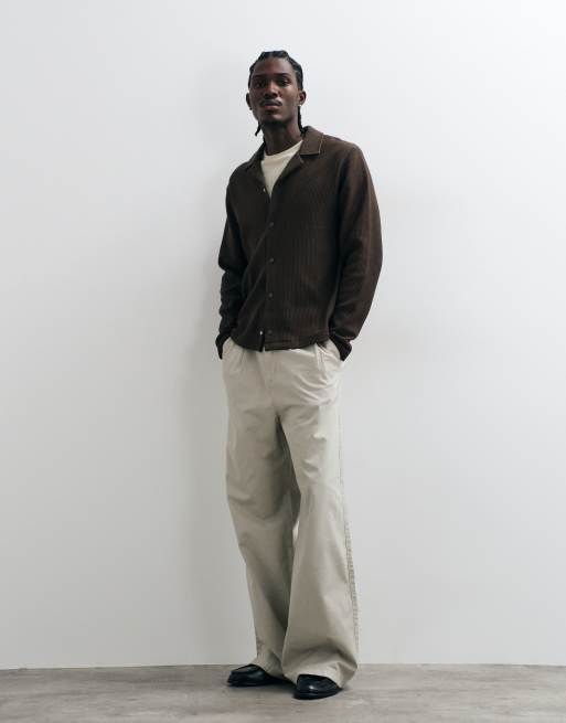 ASOS DESIGN button-up shacket i ribstrikket stof i brun, 4 af 5