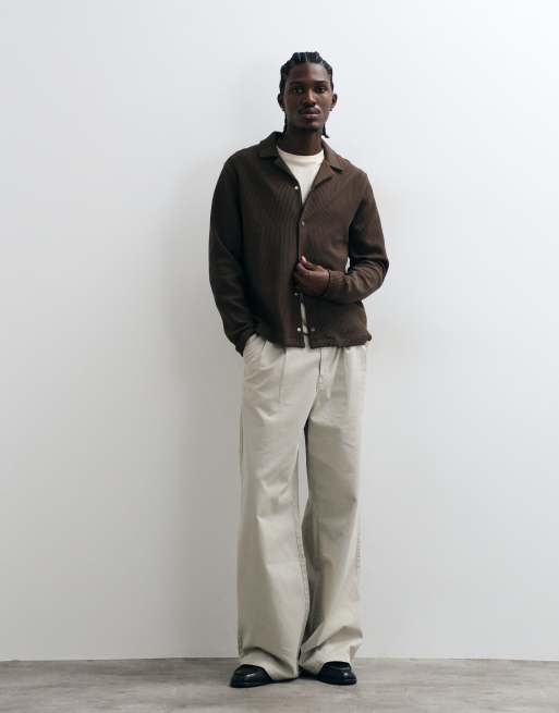 ASOS DESIGN button up shacket in ribbed fabric in brown, 2 of 5
