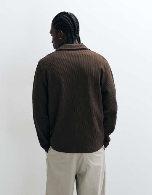 ASOS DESIGN button up shacket in ribbed fabric in brown, 5 of 5