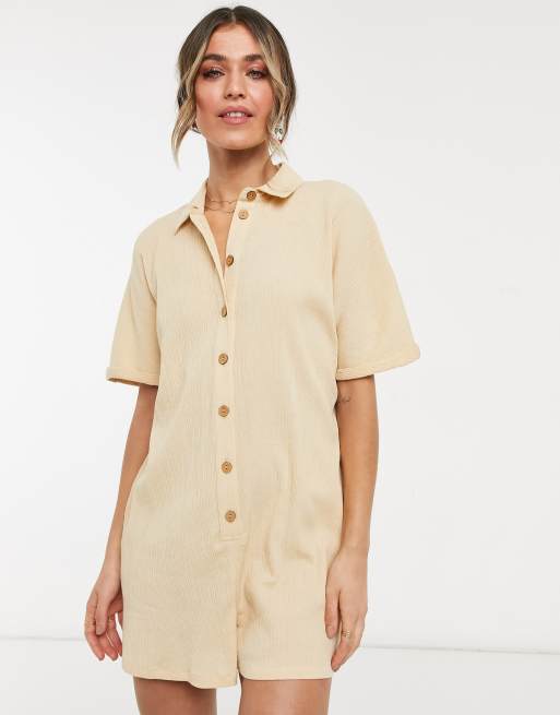 ASOS DESIGN button up shirt romper in stone