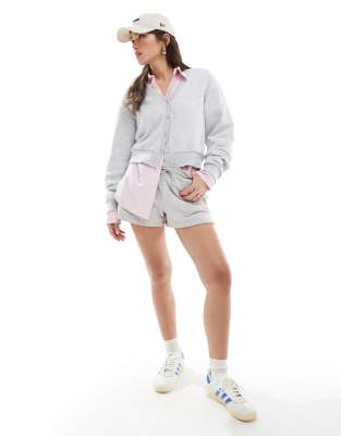Asos Design Button Up Sweatshirt Fabric Cardigan In Gray