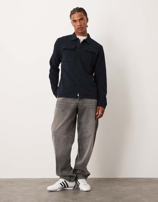 ASOS DESIGN button up textured shacket in navy