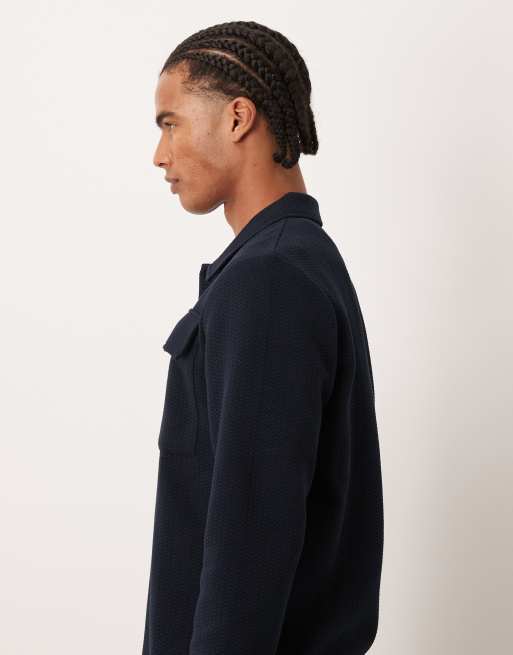 ASOS DESIGN button up textured shacket in navy