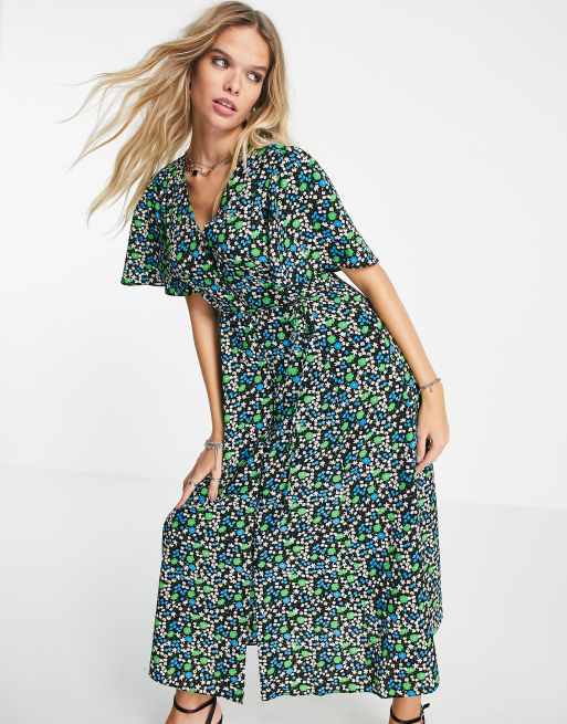 Asos black outlet floral tea dress