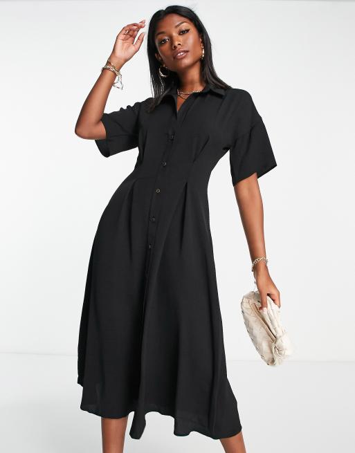 ASOS DESIGN button up waist midi shirt dress in black | ASOS