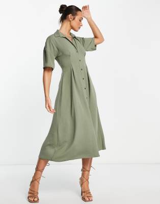 button up khaki dress