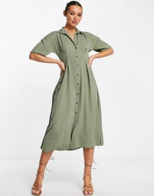 khaki button up dress