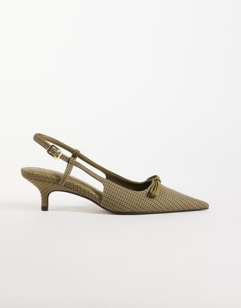 ASOS DESIGN buty slingback na obcasie-kaczuszce z kokardką w kratę - view 1