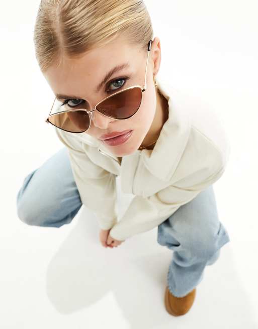 ASOS DESIGN – Błyszczące złote okulary przeciwsłoneczne typu kocie oczy w metalowych oprawkach 