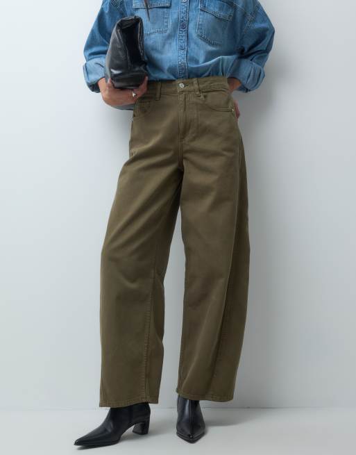ASOS DESIGN byxa med rosett och barrel-leg i khaki, 2 av 5