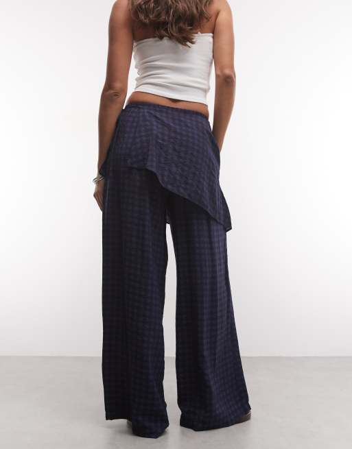 ASOS DESIGN byxor med raka ben och kjoldetalj i mörkblått ginghamrutigt, 4 av 5