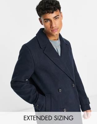 ASOS DESIGN wool mix peacoat in navy - ASOS Price Checker