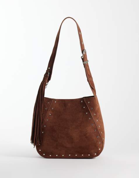 ASOS DESIGN cabas à clous avec détail pompon en chocolat - view 1