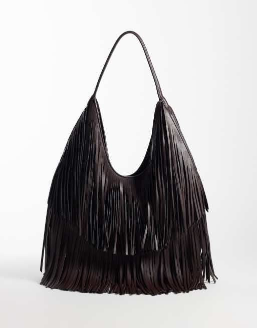 ASOS DESIGN cabas à encolure arrondie à franges en chocolat, 3 de 4