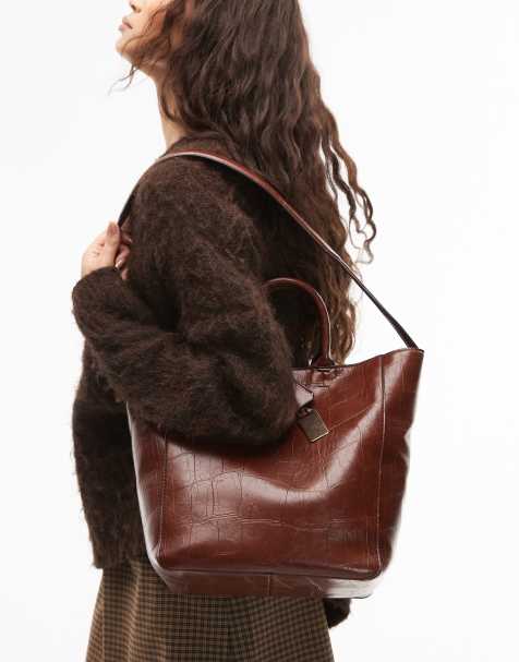 ASOS DESIGN - Cabas angulaire effet croco texturé - Fauve - view 1