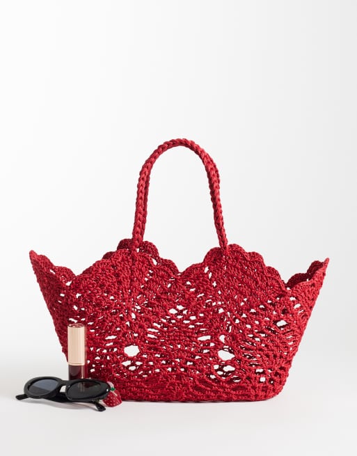 ASOS DESIGN - Cabas au crochet à fleurs avec poignées - Rouge cerise, 2 de 4