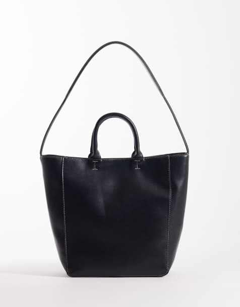 ASOS DESIGN - Cabas avec double poignée et surpiqûres contrastantes - Noir - view 1