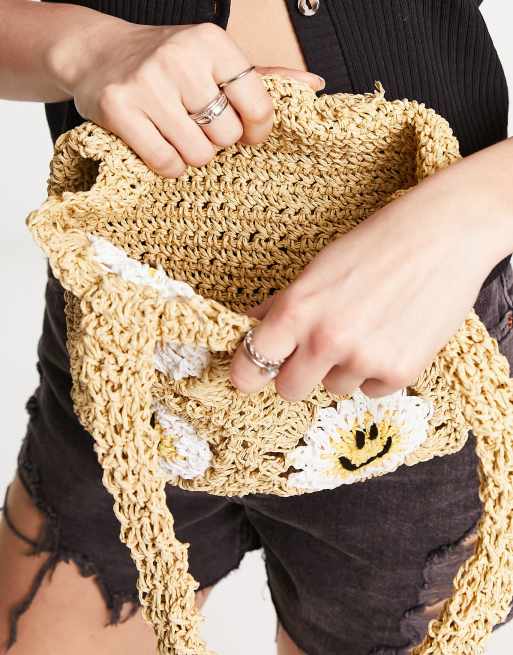 ASOS DESIGN - Cabas crocheté avec motifs smiley - Naturel, 3 de 4