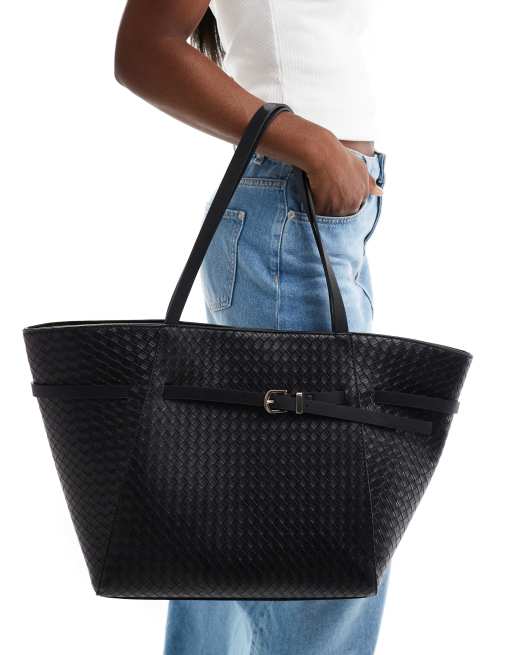 ASOS DESIGN - Cabas effet tressé avec lanière à boucle - Noir, 3 de 4