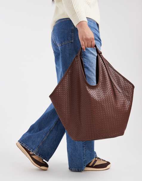 ASOS DESIGN - Cabas effet tressé avec poignée tubulaire - Chocolat - view 1