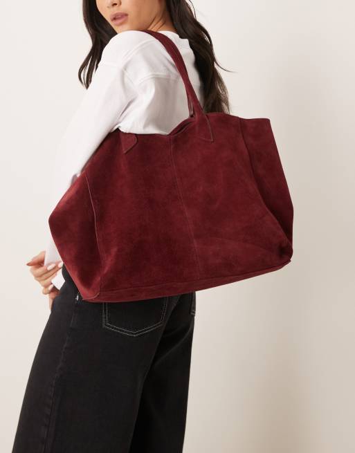 ASOS DESIGN - Cabas en daim contrecollé de qualité supérieure - Bordeaux, 4 de 4