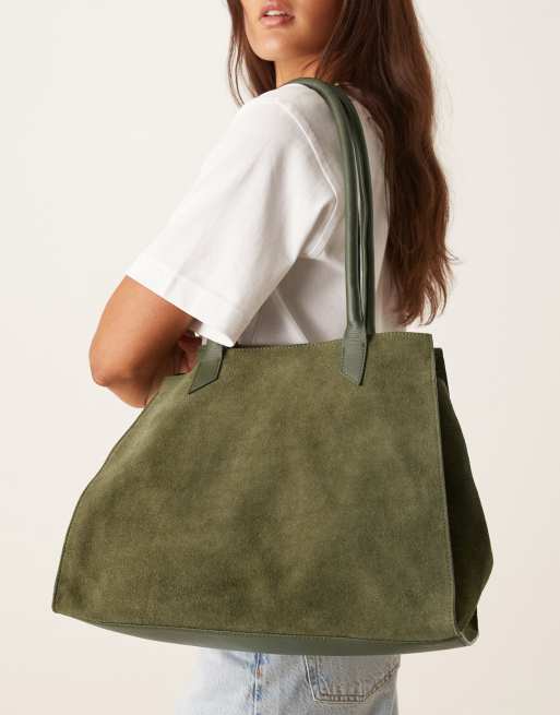 ASOS DESIGN - Cabas en daim replié sur les côtés avec poignées tubulaires - Vert forêt, 2 de 4