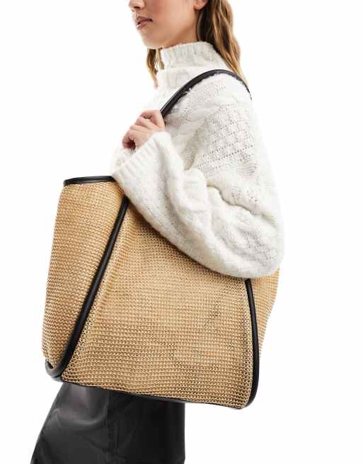 ASOS DESIGN - Cabas en paille avec passepoils tubulaires - Naturel, 3 de 4