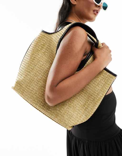 ASOS DESIGN Cabas en paille naturelle avec passepoils tubulaires noirs ASOS