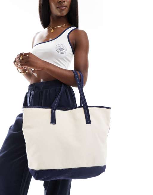 ASOS DESIGN Cabas en toile a details contrastants bleu marine ASOS