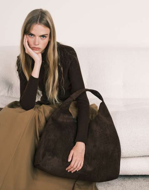 ASOS DESIGN - Cabas incurvé imitation daim - Chocolat - view 1
