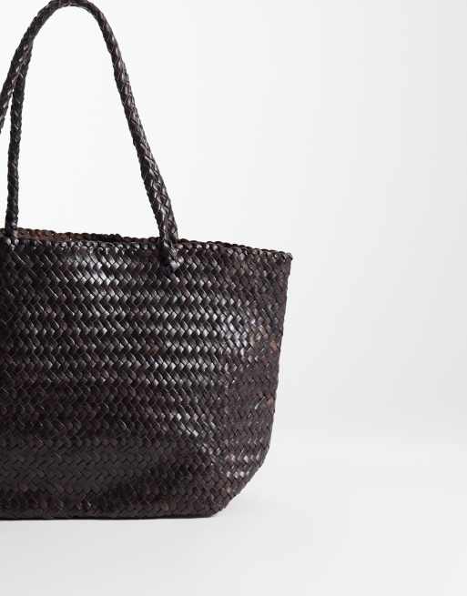 ASOS DESIGN - Cabas tressé 100 % cuir - Chocolat, 4 de 4