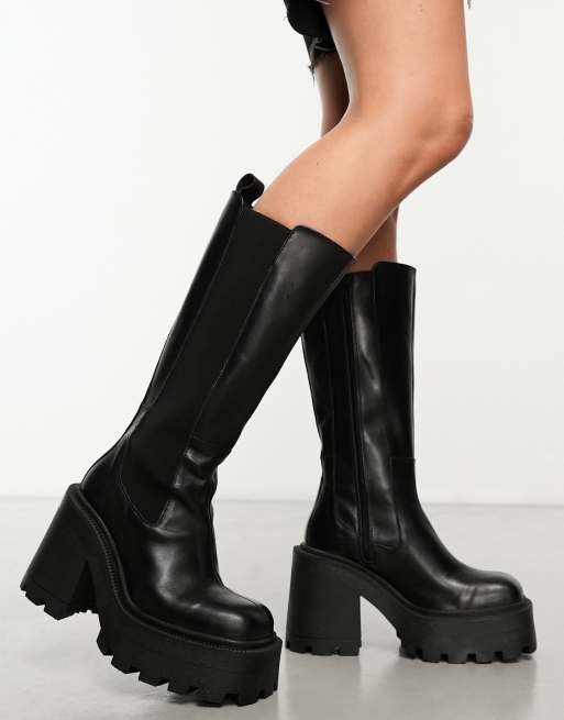 ASOS DESIGN Rocky leather chunky platform boots in black