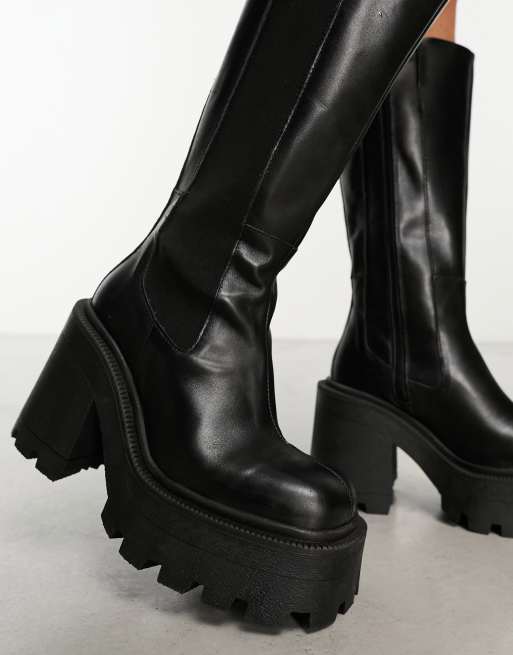 ASOS DESIGN Cabin premium leather heeled knee boots in black, 3 of 4