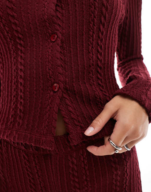 ASOS DESIGN cable button through top in burgundy - part of a set | ASOS