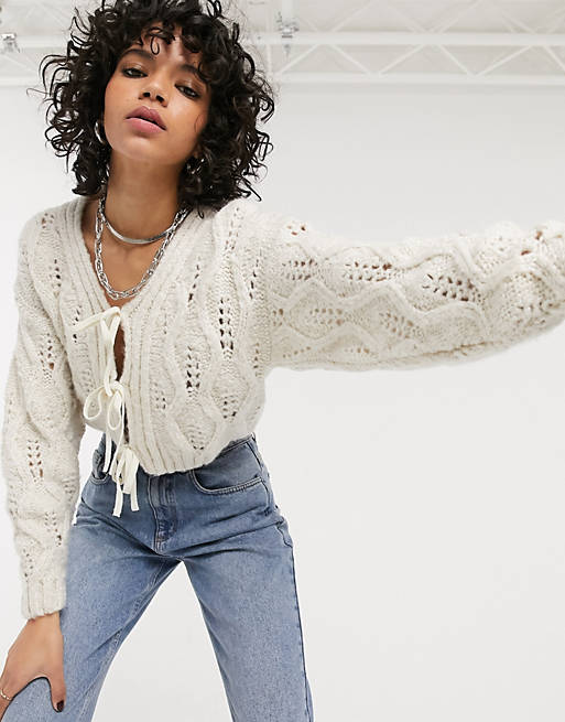 ASOS DESIGN cable cardi with tie front detail