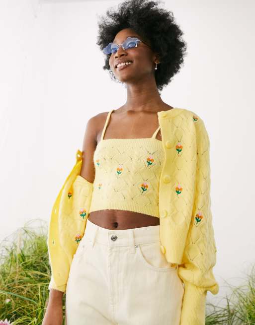 Yellow top cheap with flowers