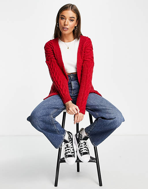Jumpers & Cardigans cable cardigan with tie in red 