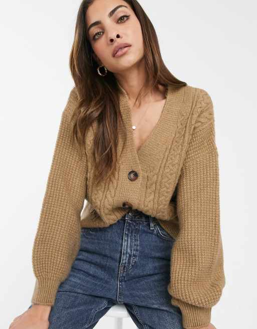 ASOS DESIGN cable crop cardigan with volume sleeve | ASOS