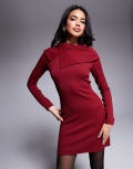[ASOS DESIGN] ASOS DESIGN cable cross over neck mini dress in burgundy-Red XS BURGUNDY