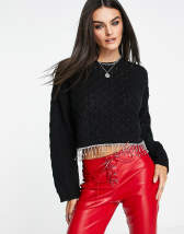 ASOS DESIGN jumper with embellished stones and fringe detail in